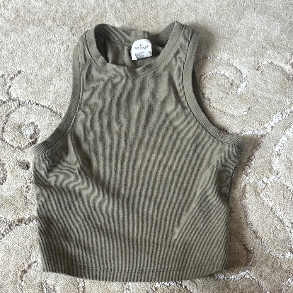 Green Fitted Crop Tank Top